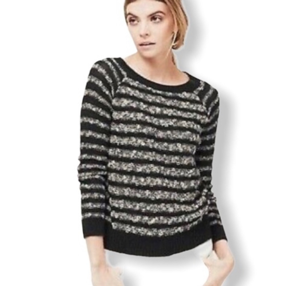 Lou & Grey Marled Black White Long Sleeves Sweater